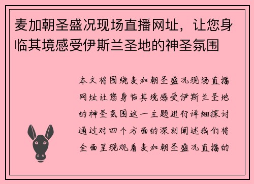 麦加朝圣盛况现场直播网址，让您身临其境感受伊斯兰圣地的神圣氛围